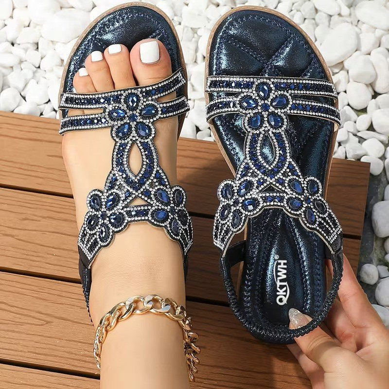 Natalia™ – Rhinestone-dekorert ortopedisk flate sandaler