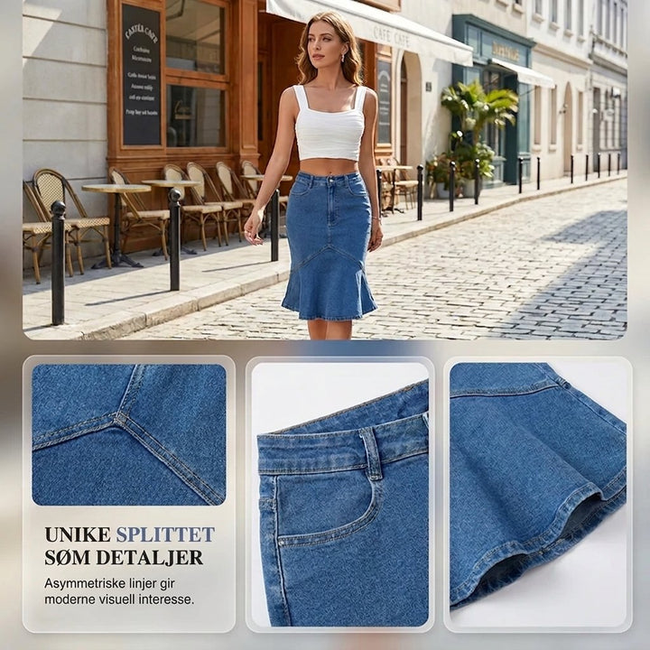 Mille™ – Høy midje flared midi jeanskjørt