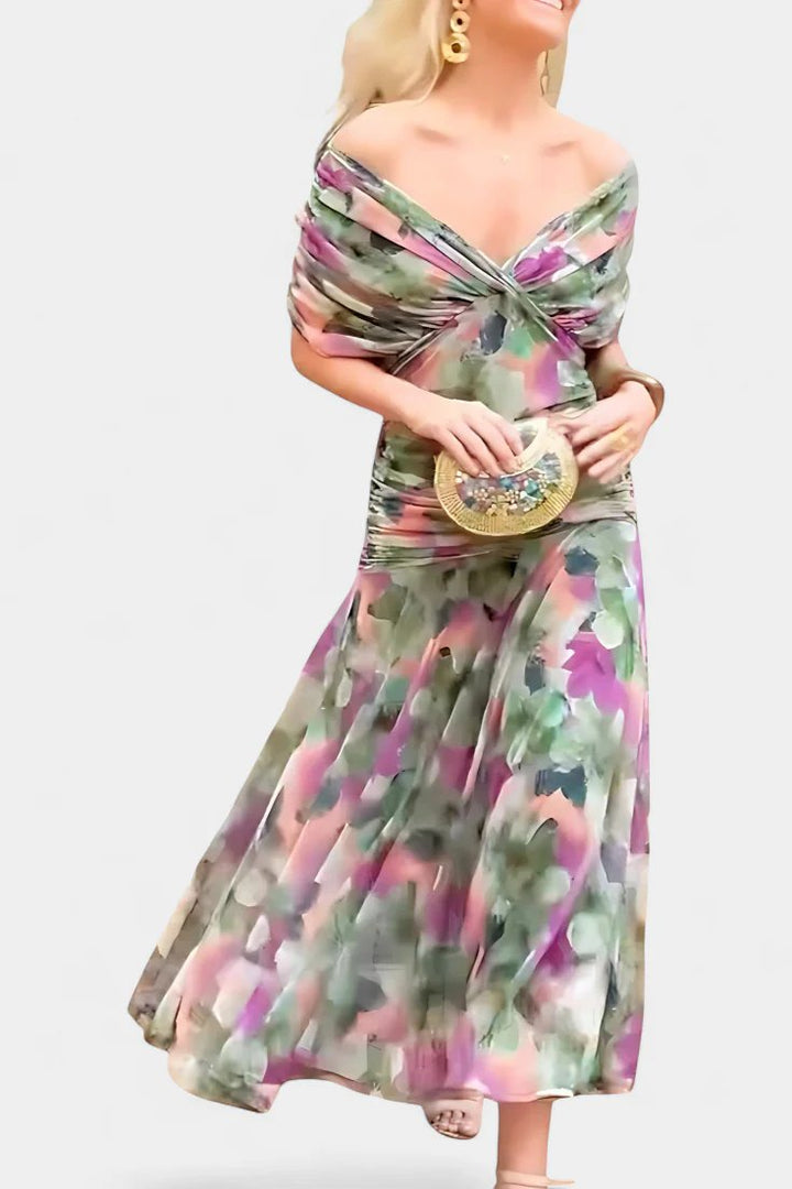Marit™ – V-hals Blomsterbrodert Plisserte Maxikjole
