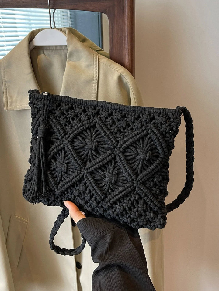 Lara™ – Vevet Makrame Crossbody Bag med Frynse