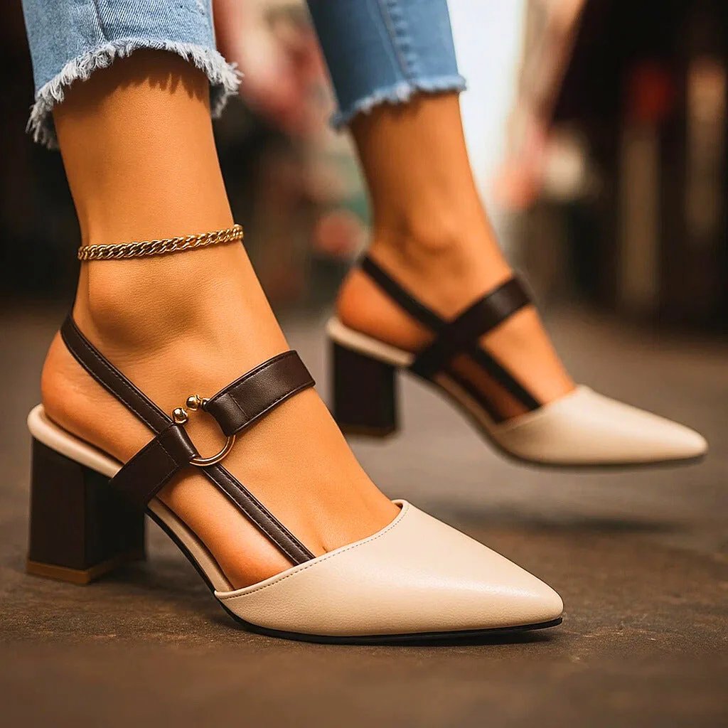Grete™ – Spiss Slingback Blokkhæl Pumps