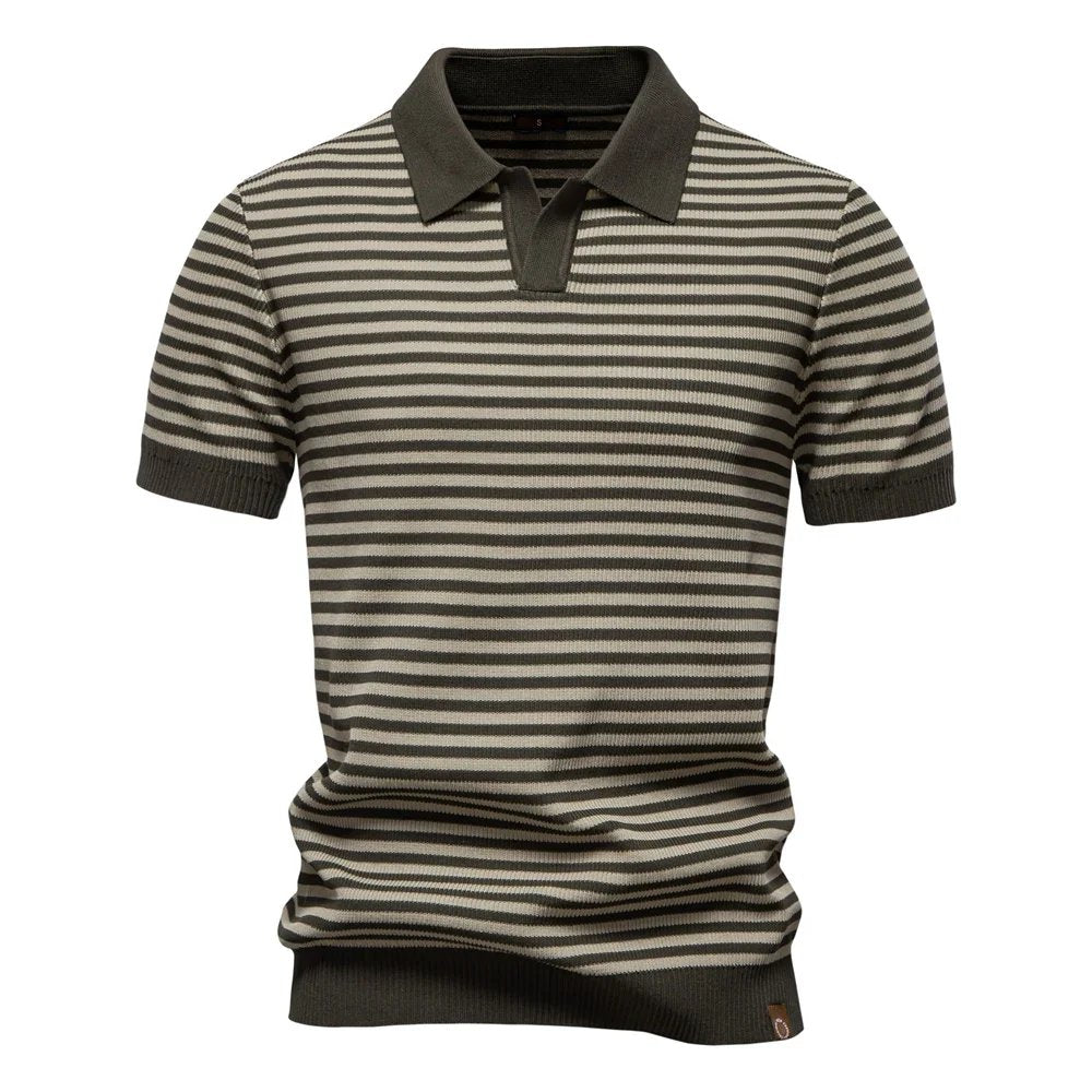Leander™ – Stripete Strikket Polo med Åpen Krage