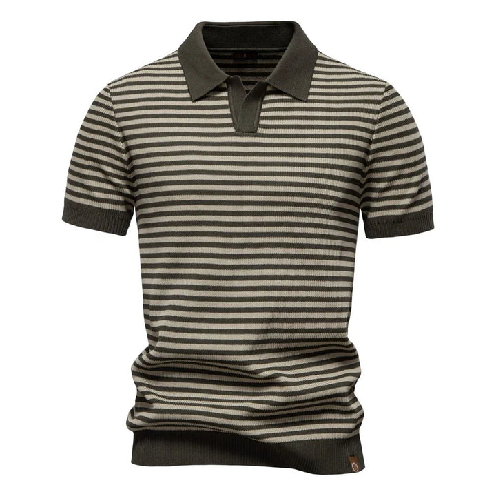Leander™ – Stripete Strikket Polo med Åpen Krage