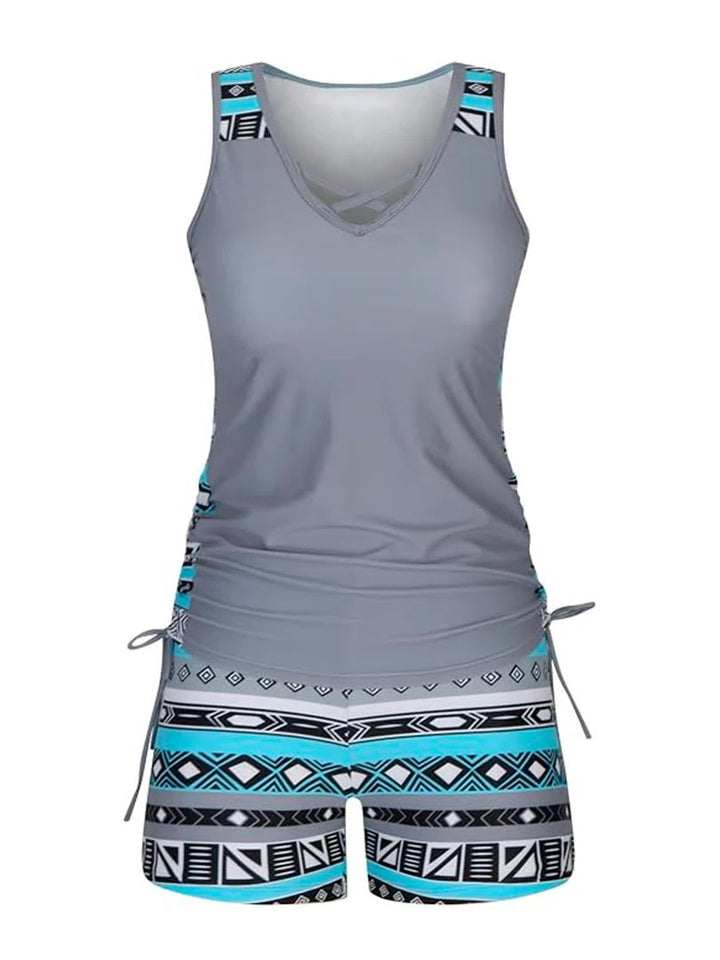 Sara™ – V-hals Geometrisk Mønster Tankini Sett