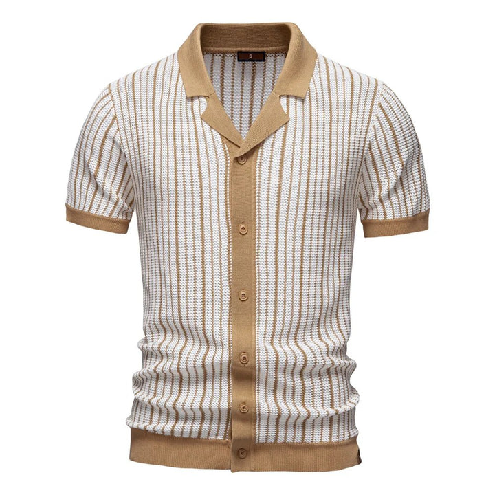Elias™ – | Stripete Strikket Knapp-Front Polo Skjorte