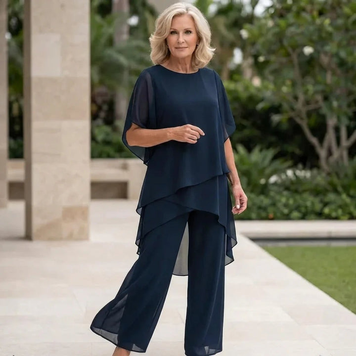 Ingrid™ – Drapert V-hals Topp med Bred Beina Palazzo Sett