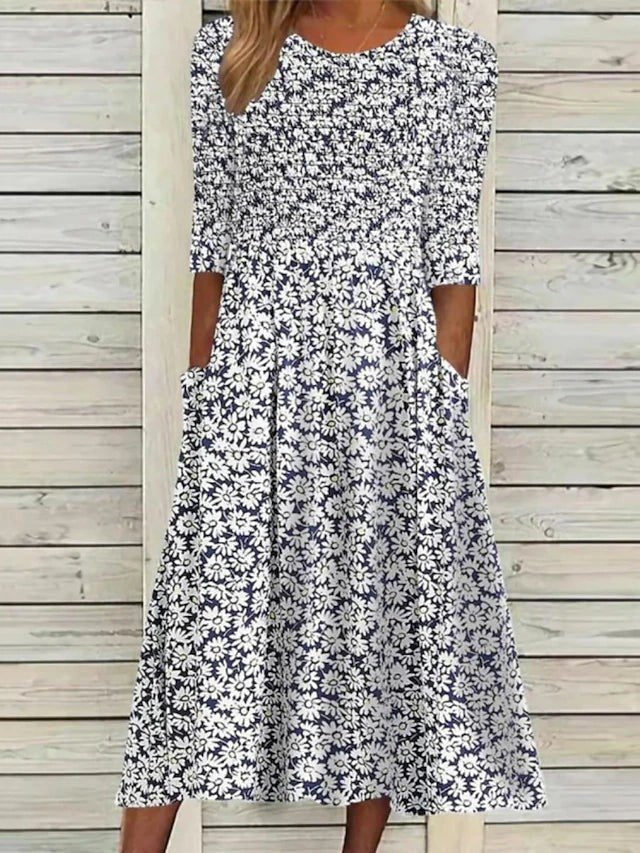 Naomi™ – Blomstertrykt midi-kjole med lommer