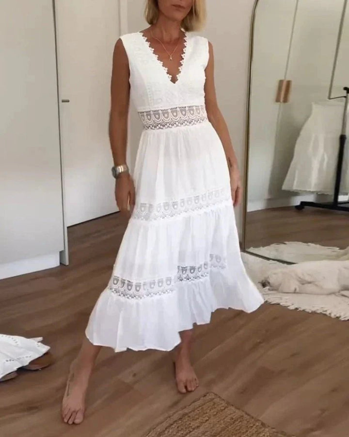 Sigrid™ – Elegant Sommer Maxi Kjole med Blonderdetaljer