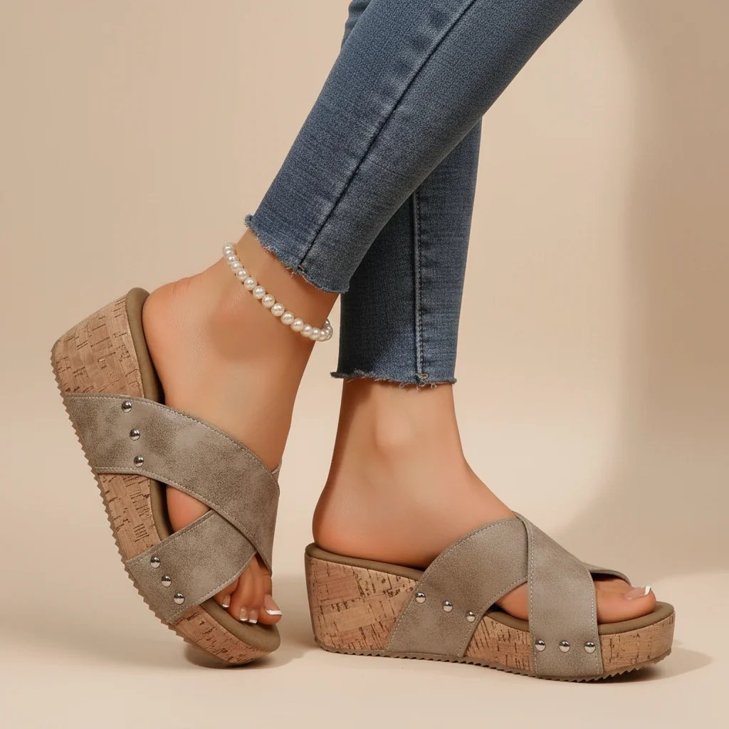 Jonna™ – Spiked Krysstrap Platå Sandaler
