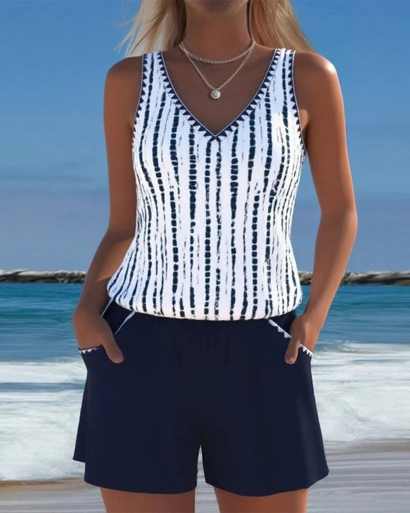 Ragna™ – V-hals stripe romper badedrakt