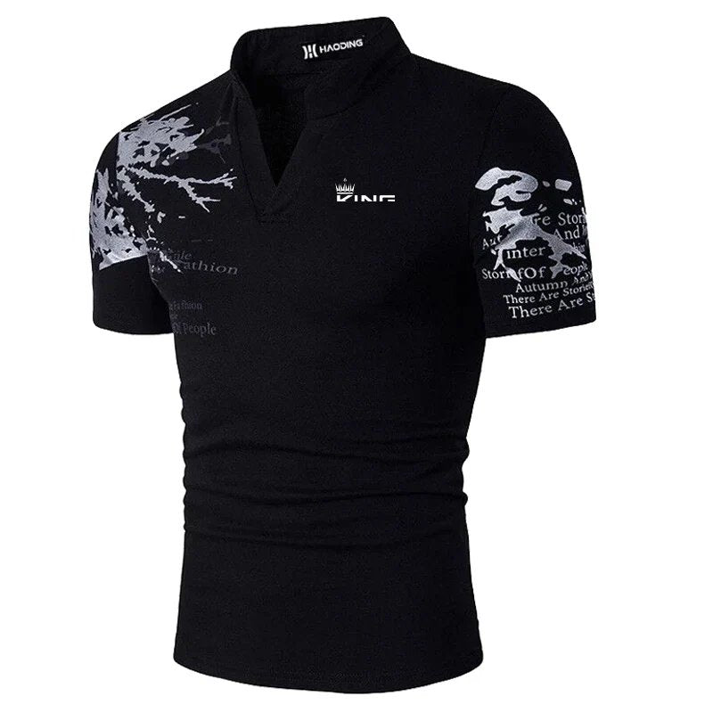 Markus™ – | Dristig grafisk trykk V-hals polo skjorte