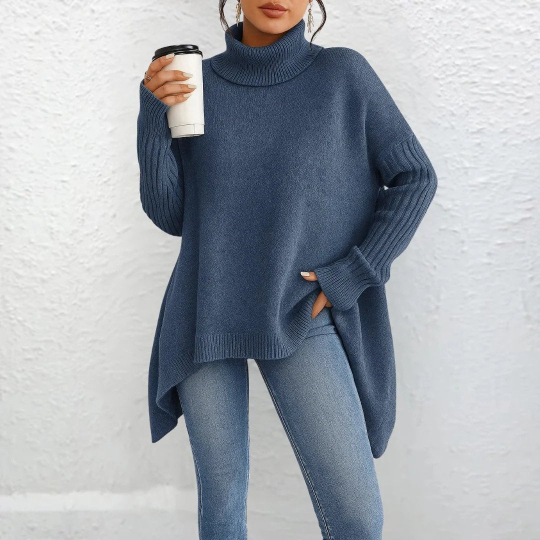 Maud™ – Oversized høyhalset genser med høy/lav design