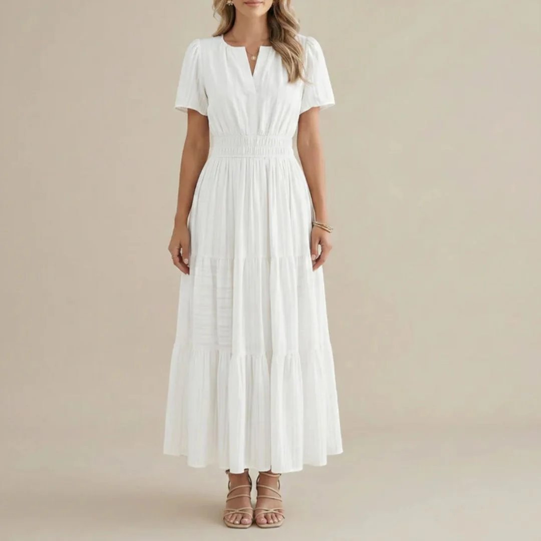 Emilie™ – V-hals Smocked Midje Lagdelt Maksikjole