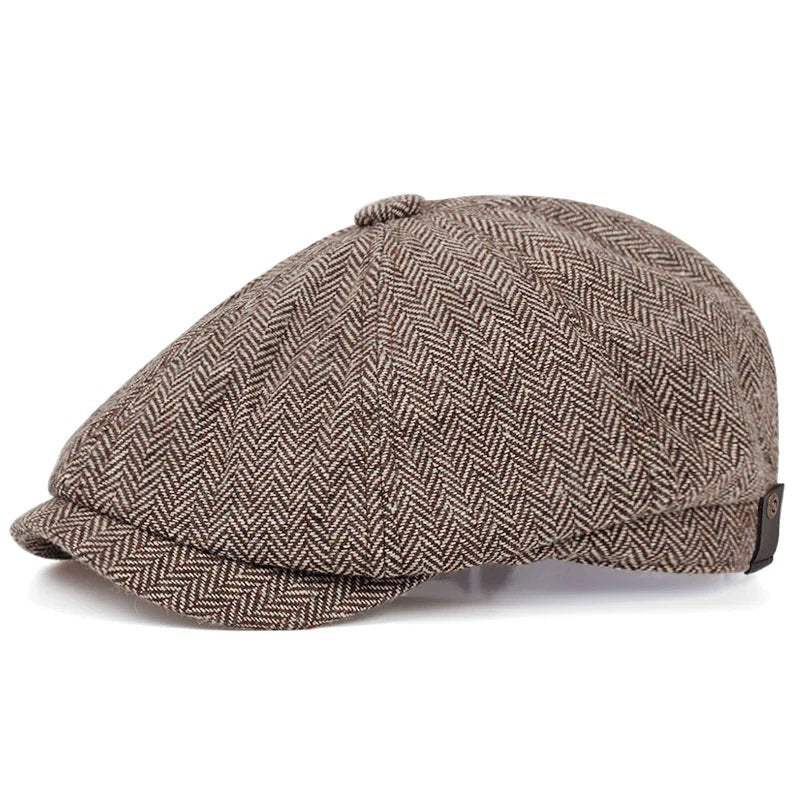 David™ – Herringbone Newsboy Caps med Knappekrone