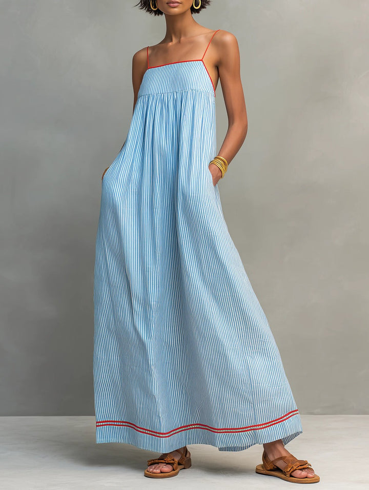 Sofie™ – Stripete Ermeløs Flowy Maxi Solkjole