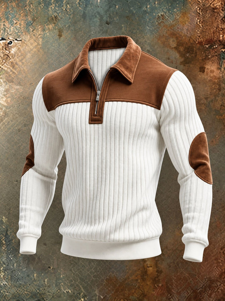 Leif™ – Ribbete Quarter Zip Genser med Albuelapper