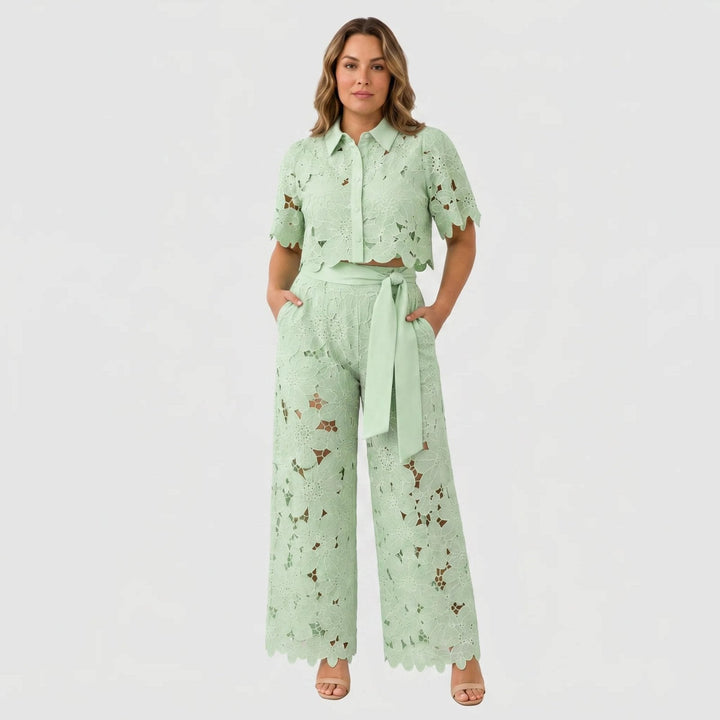 Leila™ – Button-Front Eyelet Embroidered Two Piece Set