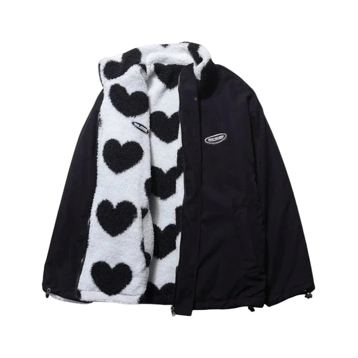 Lovaire™ – Reversibel Jakke med Hjerteprint og Glidelås