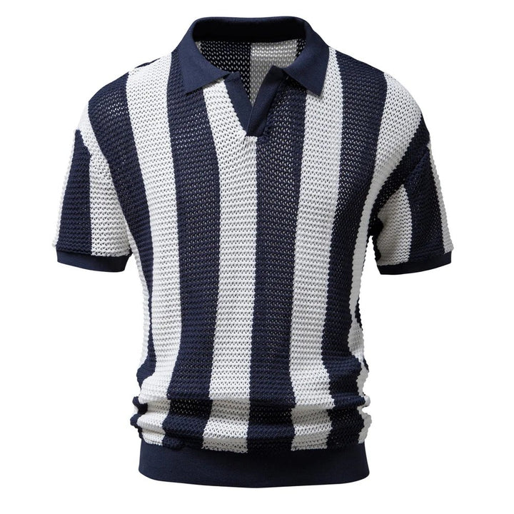 Marius™ – Stripete Strikket Poloskjorte med Korte Ermer