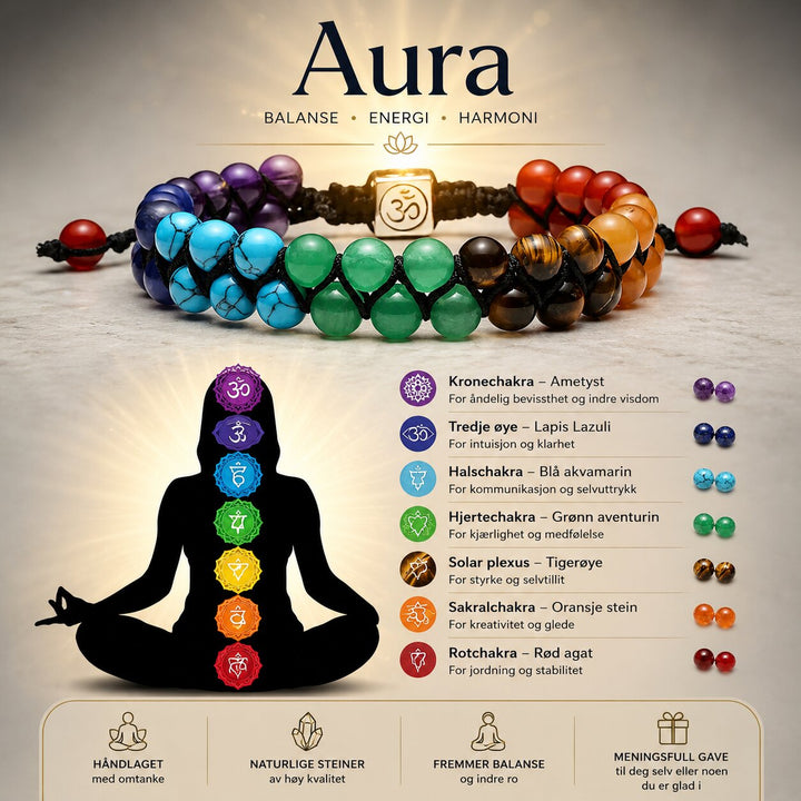 Aura™ – Armbånd med perler av 7 chakra edelstener (1+1 GRATIS)