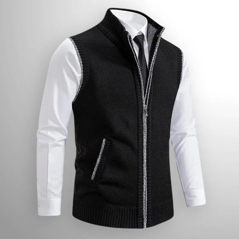 Svein™ – Hel-Glidelås Strikket Vest med Ståkrage