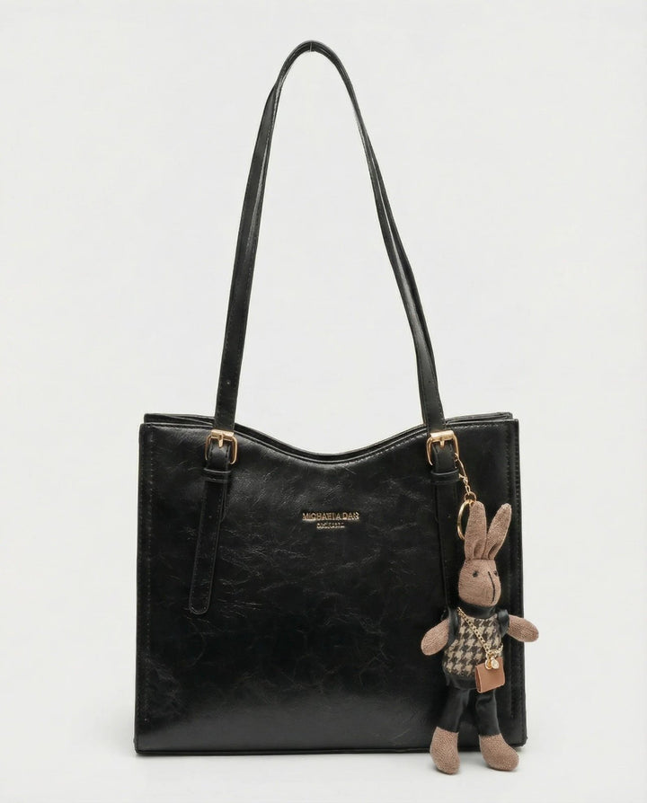 Karoline™ – Strukturert vegan skinn totebag med charm