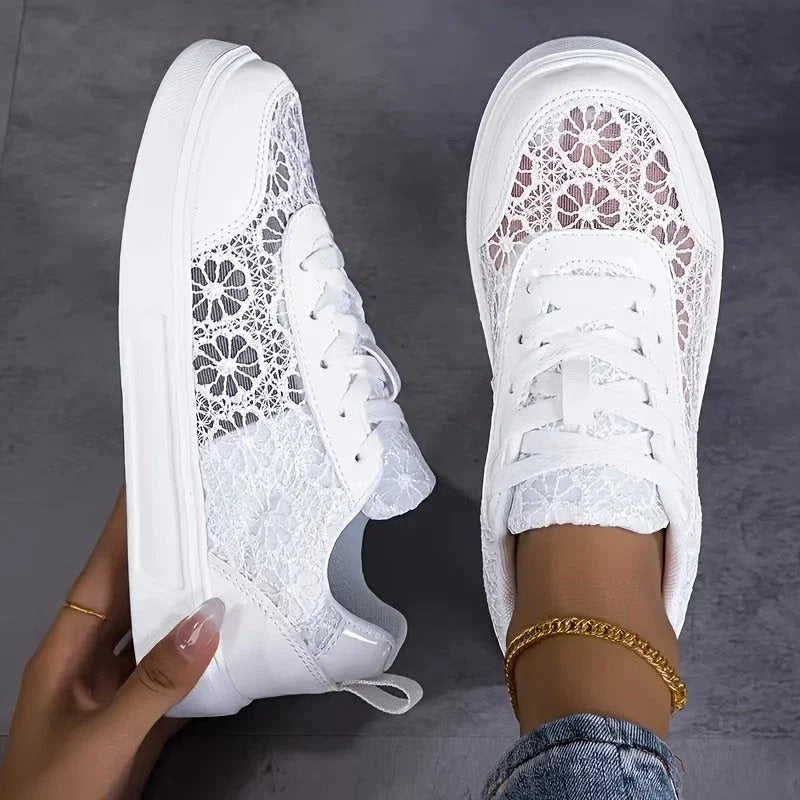 Flora™ – Blomstrete Spise Lisse Opp Plattform Sneakers