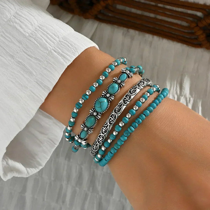 Esme™ – Boho Turkis Perle Stable Armbåndsett