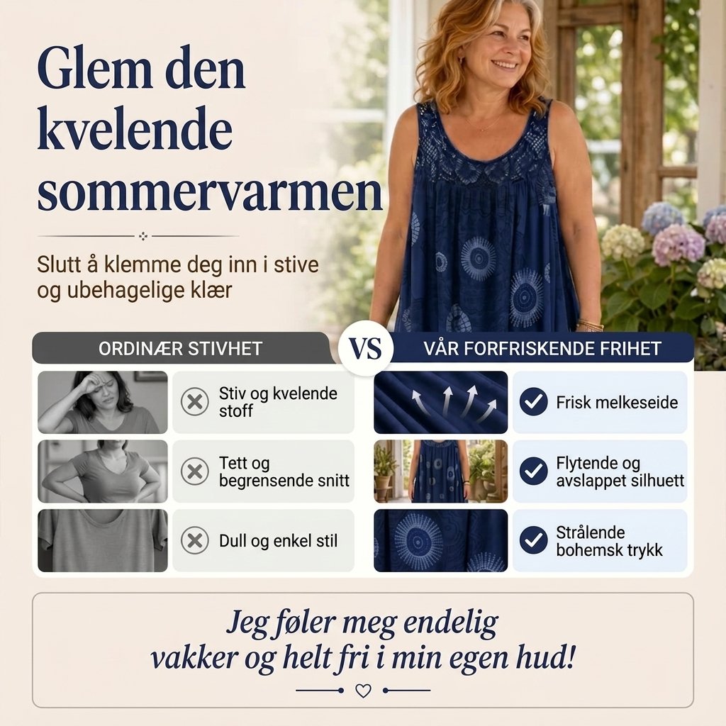 Hedda™ – Heklet Hals Midikjole i Bohem Stil