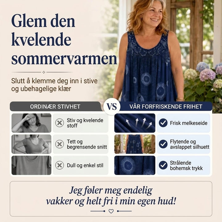 Hedda™ – Heklet Hals Midikjole i Bohem Stil
