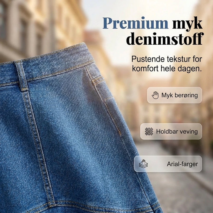 Mille™ – Høy midje flared midi jeanskjørt