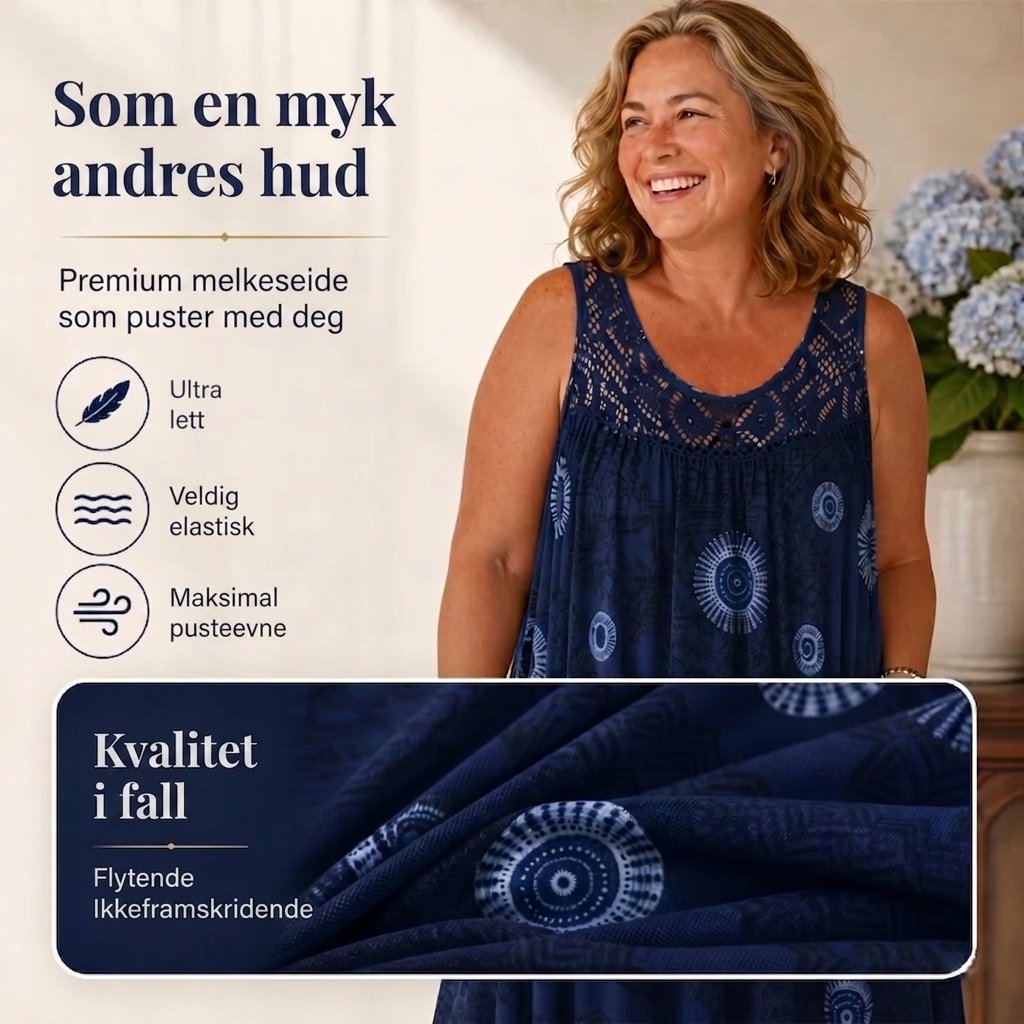 Hedda™ – Heklet Hals Midikjole i Bohem Stil
