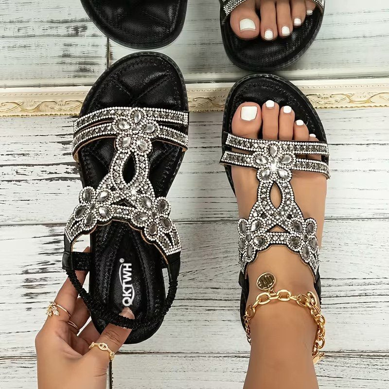 Natalia™ – Rhinestone-dekorert ortopedisk flate sandaler