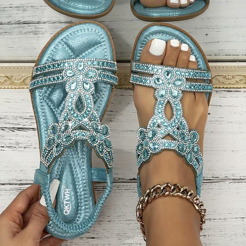 Natalia™ – Rhinestone-dekorert ortopedisk flate sandaler