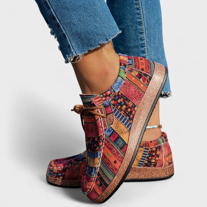 Tonje™ – | Boho Patchwork Snøring Plattform Sneakers