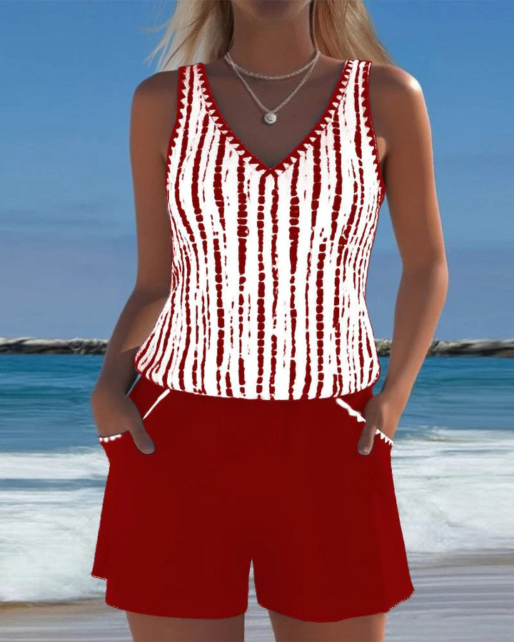 Ragna™ – V-hals stripe romper badedrakt