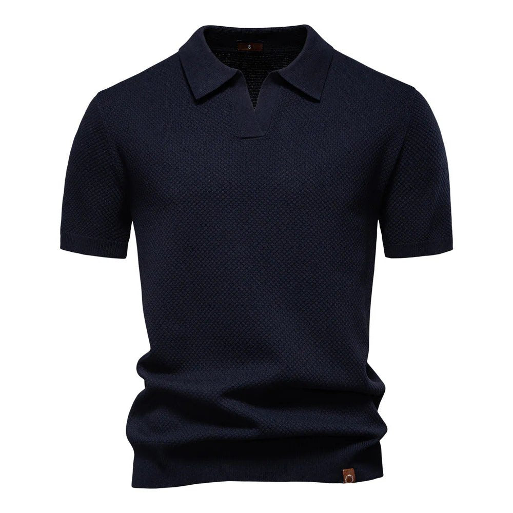 Liam™ – Strukturert Strikket Polo med Åpen Krage