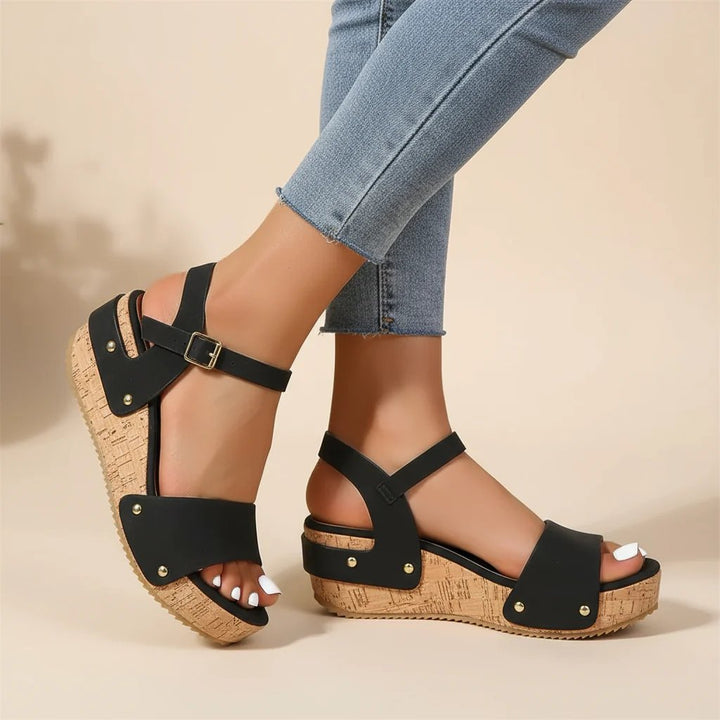 Henrikke™ – Ankelstropp Kork Wedge Plattformsandaler