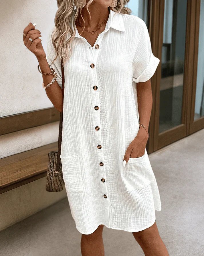 Pia™ – Knapp Front Avslappet Passform Skjortekjole