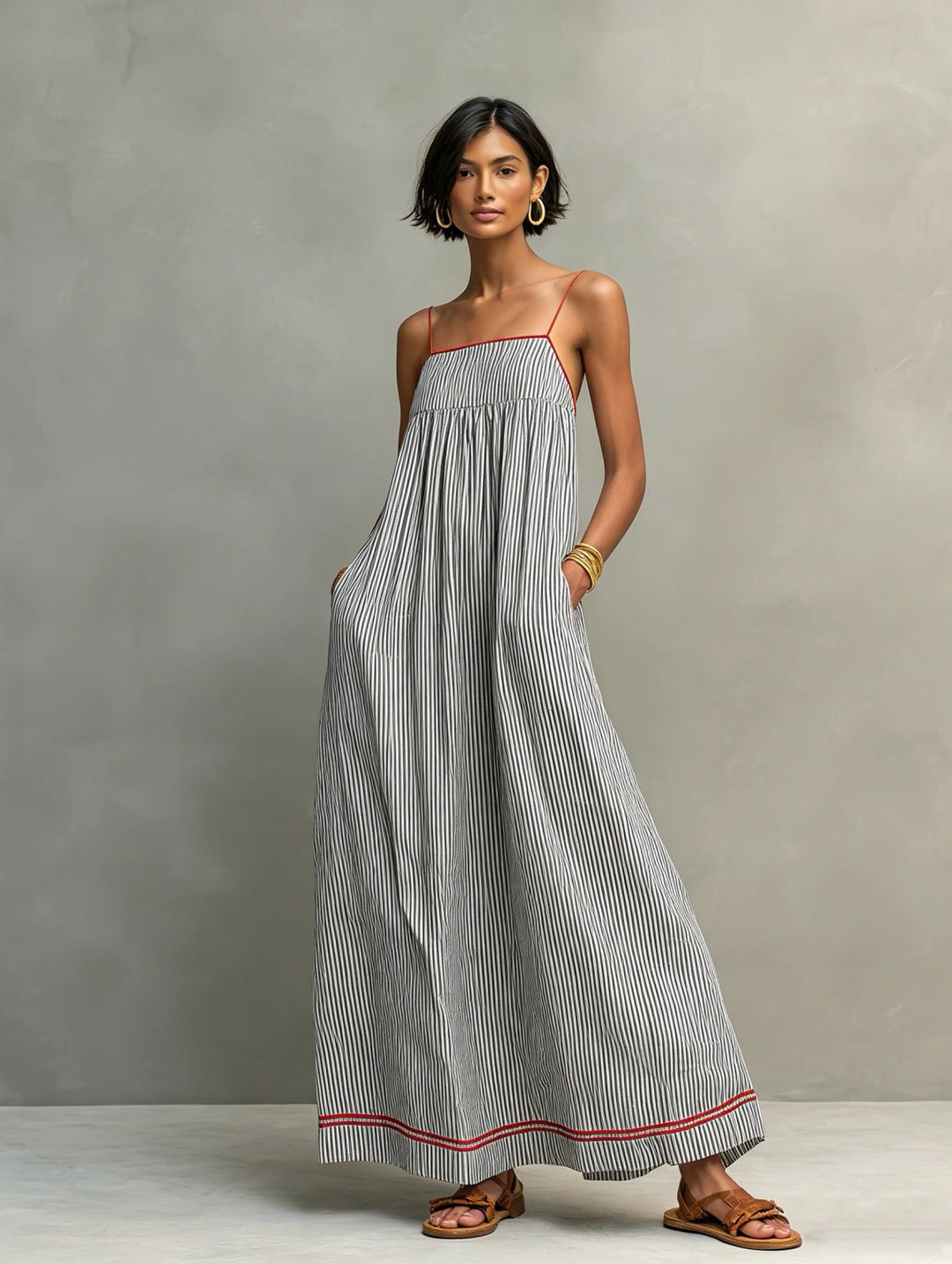 Sofie™ – Stripete Ermeløs Flowy Maxi Solkjole