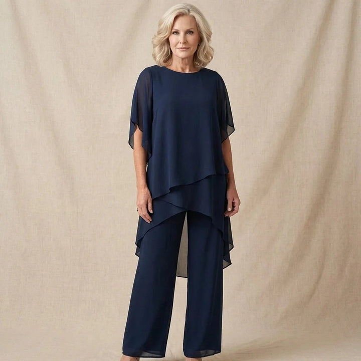Ingrid™ – Drapert V-hals Topp med Bred Beina Palazzo Sett