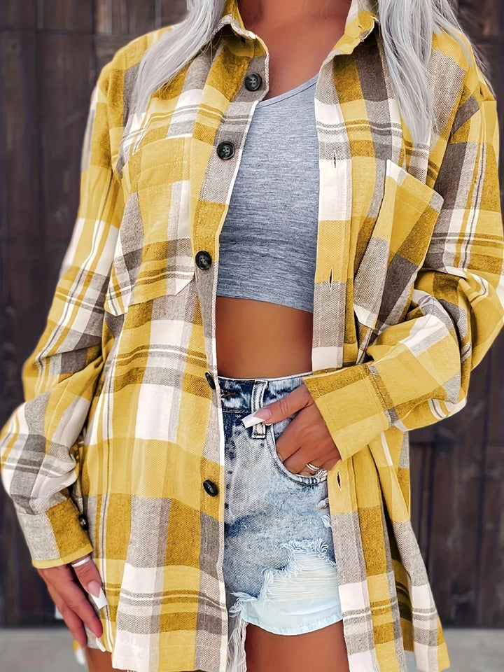 Karoline™ – Oversized rutete skjorte med knapper foran