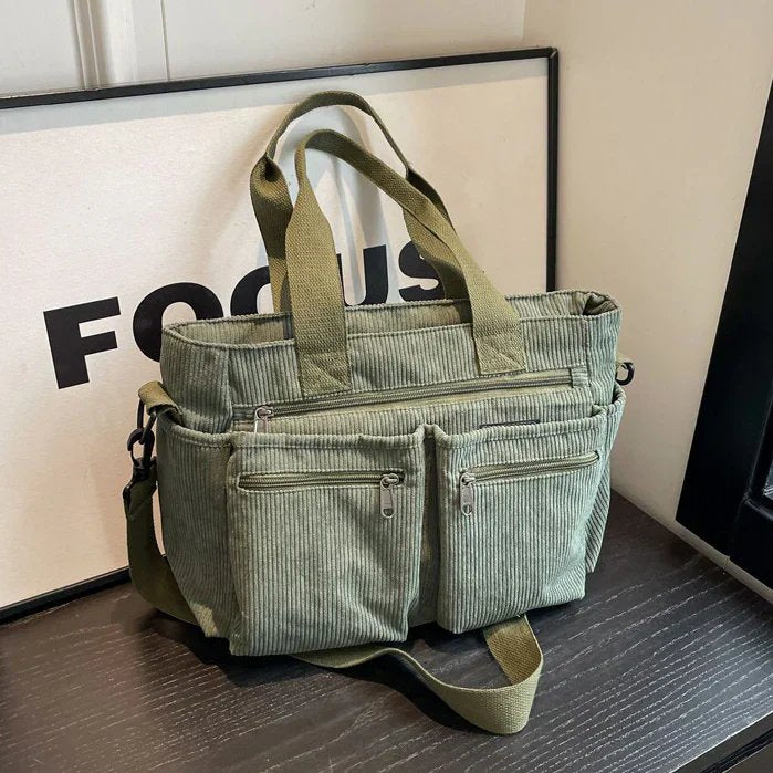 Michelle™ – Funksjonell Ribbete Tote Bag med Lommer