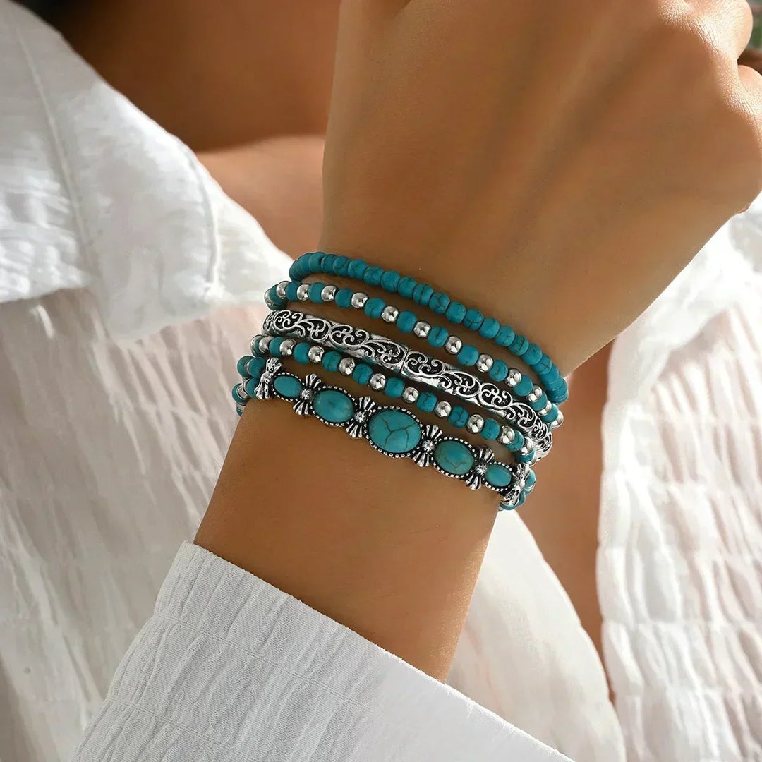 Esme™ – Boho Turkis Perle Stable Armbåndsett