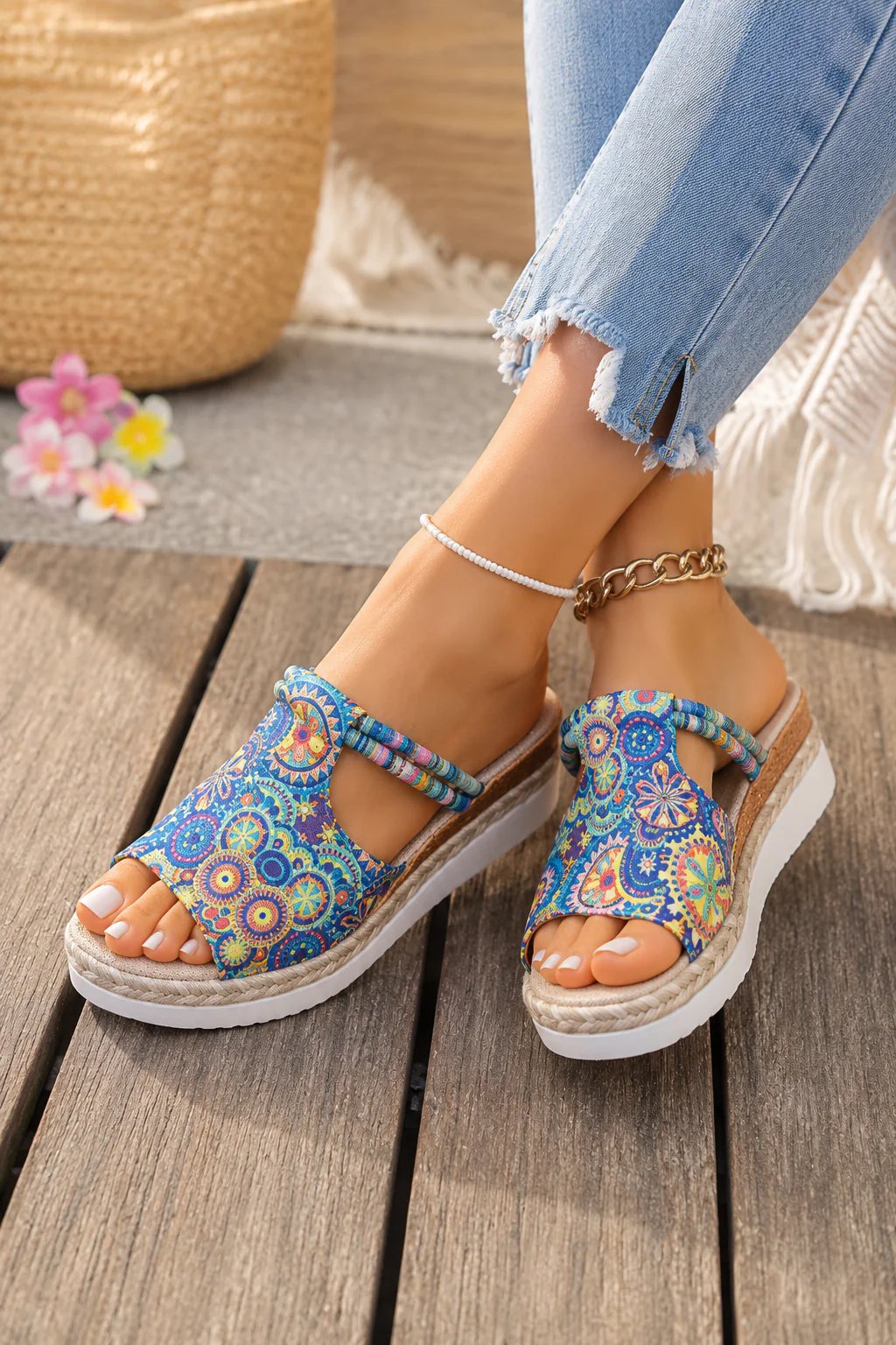 Lina™ – Boho Print Platå Sko med Vedge