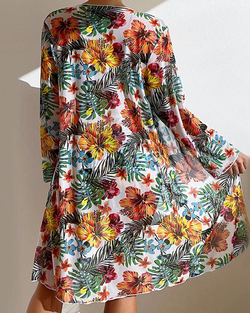 Runa™ – Blomstertrykk Bikini Sett med Cover-Up