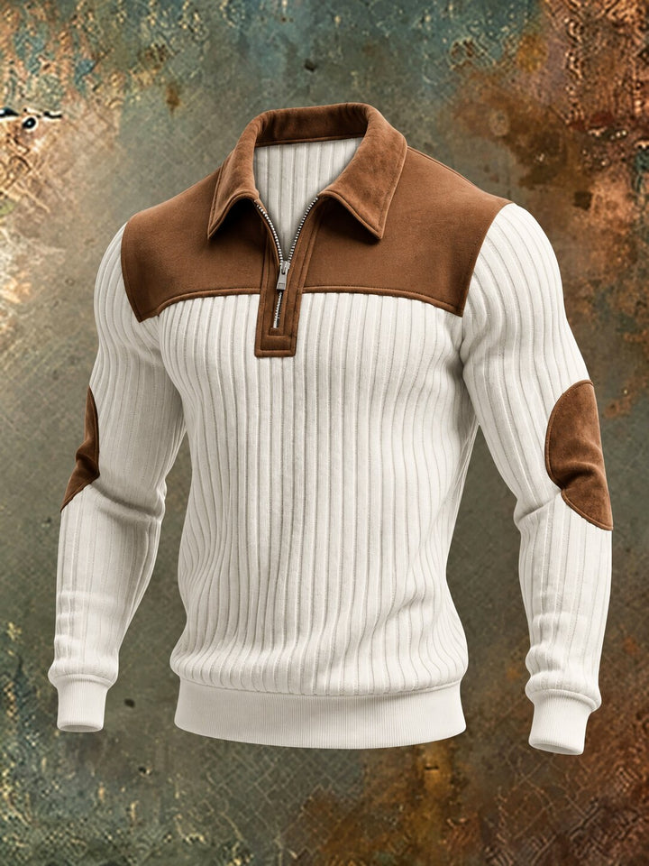 Leif™ – Ribbete Quarter Zip Genser med Albuelapper