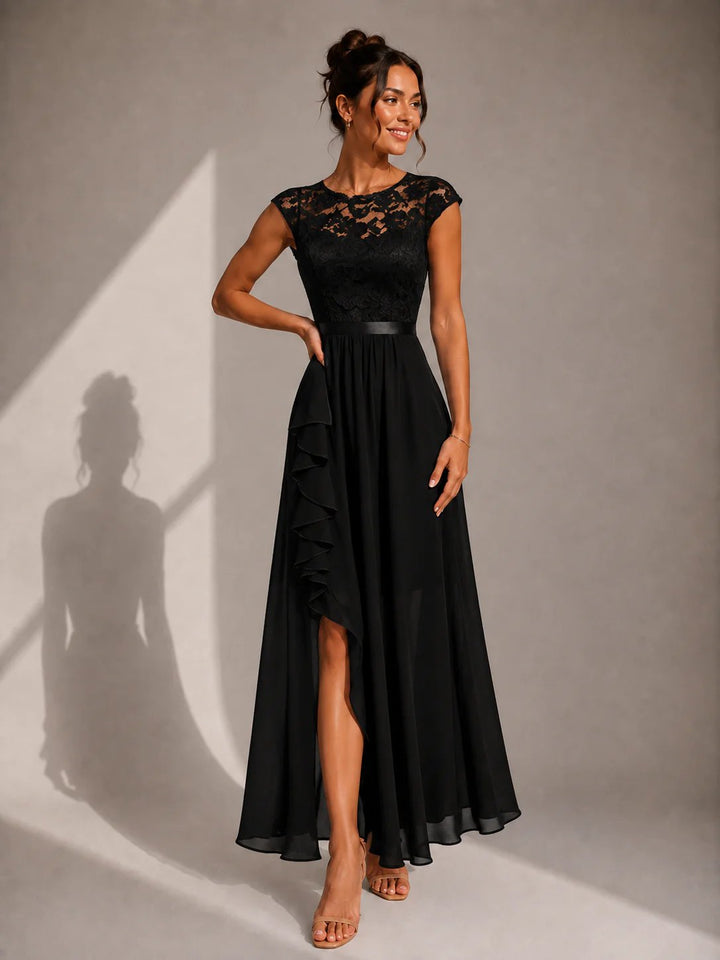 Kiana™ – Lace Bodice Asymmetrical High Low Maxi Dress