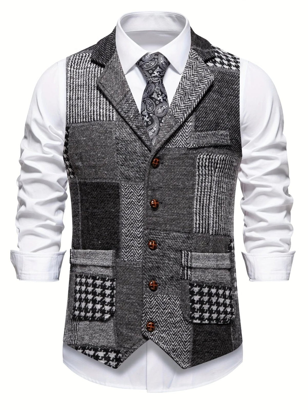 Andreas™ – Småknapp-Front Lappeteppe Quiltet Vest