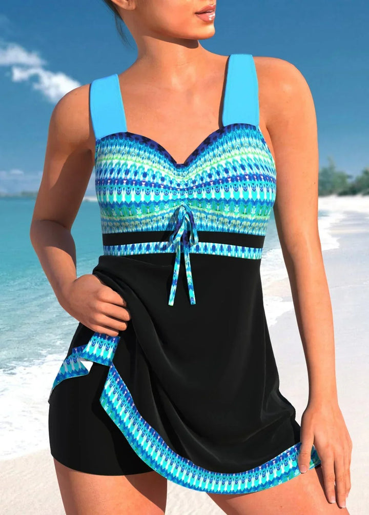 Eline™ – Samlet Trykket V-Hals Skirted Tankini